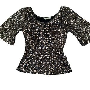I. Magnin Rare Vintage Black & Gold Sequin Formal Occasion Blouse  Women’s SZ S